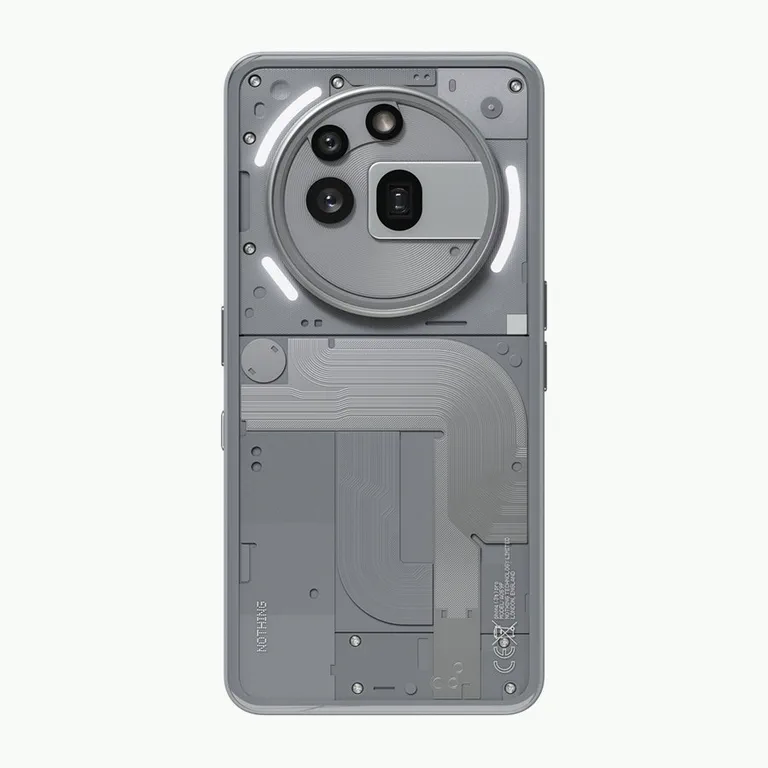 Módulo de cámara trasero del Nothing Phone (3a) Pro en color gris.