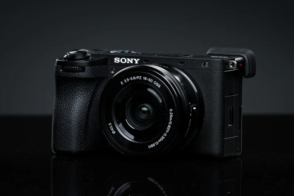 Sony a6700 mirrorless camera with compact lens.
