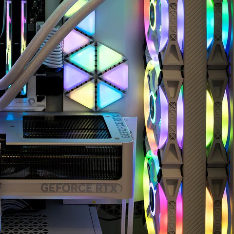 Representative open PC interior showing a graphics card, memory, cooling and case airflow for a custom PC build guide.