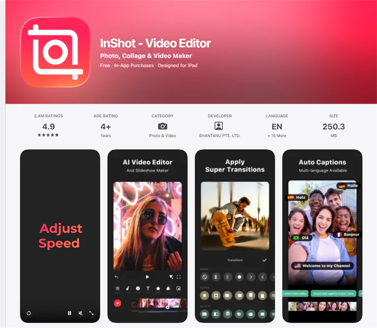 The InShot App Store listing showing a free download with in-app purchases.