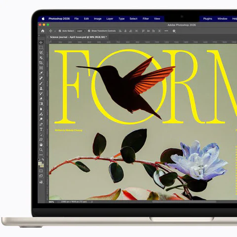 Apple MacBook Air with M5 shown open in a product photo.