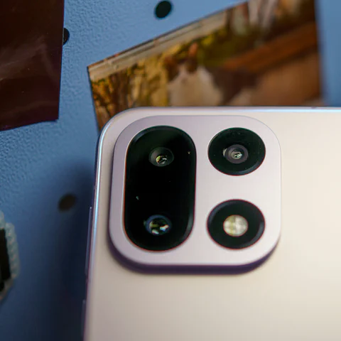 Close-up of a premium smartphone camera module.