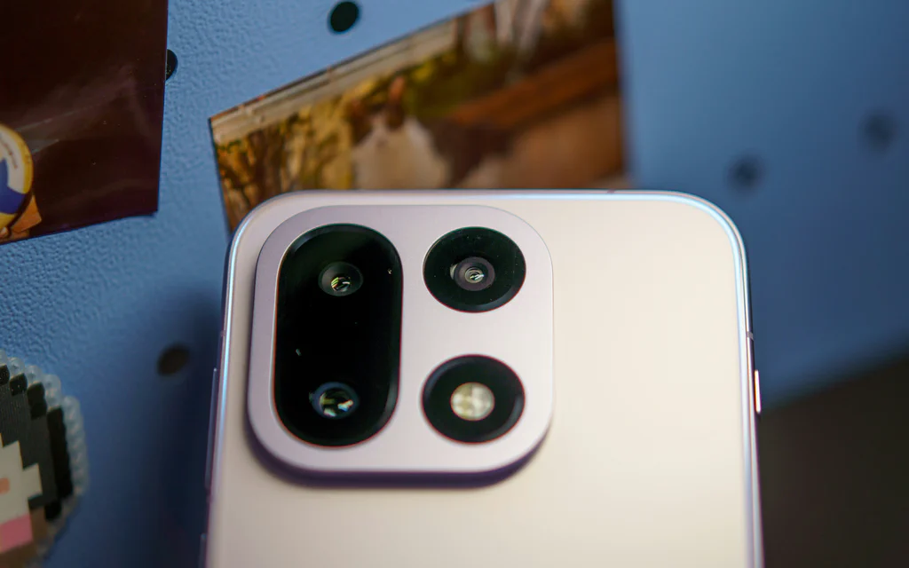 Close-up of a premium smartphone camera module.