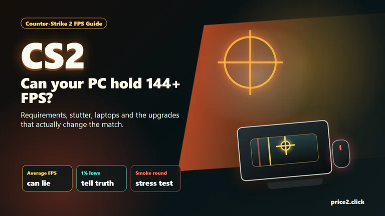 Counter-Strike 2 FPS checklist showing CPU, GPU, RAM and laptop heat bottlenecks.