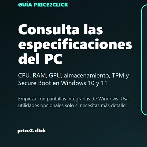Flujo de Windows para consultar CPU, RAM, GPU, almacenamiento, dxdiag y Seguridad de Windows.