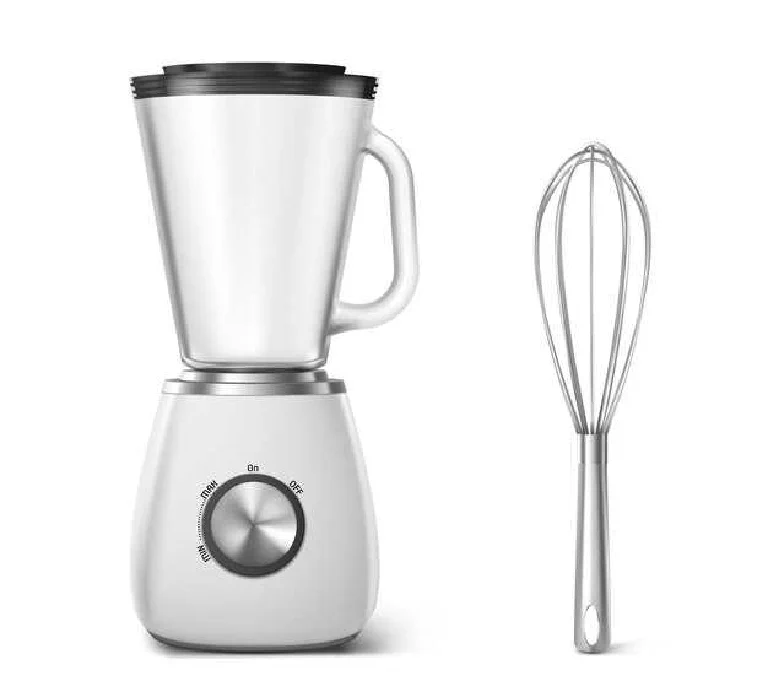 A sleek immersion blender next to a powerful countertop blender on a kitchen counter, representing a choice.