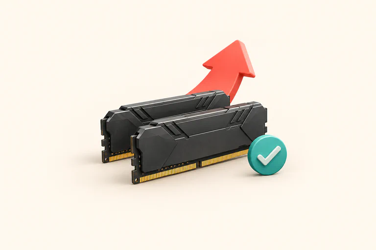Concept illustration of two generic RAM modules with a speed arrow and a verification check.