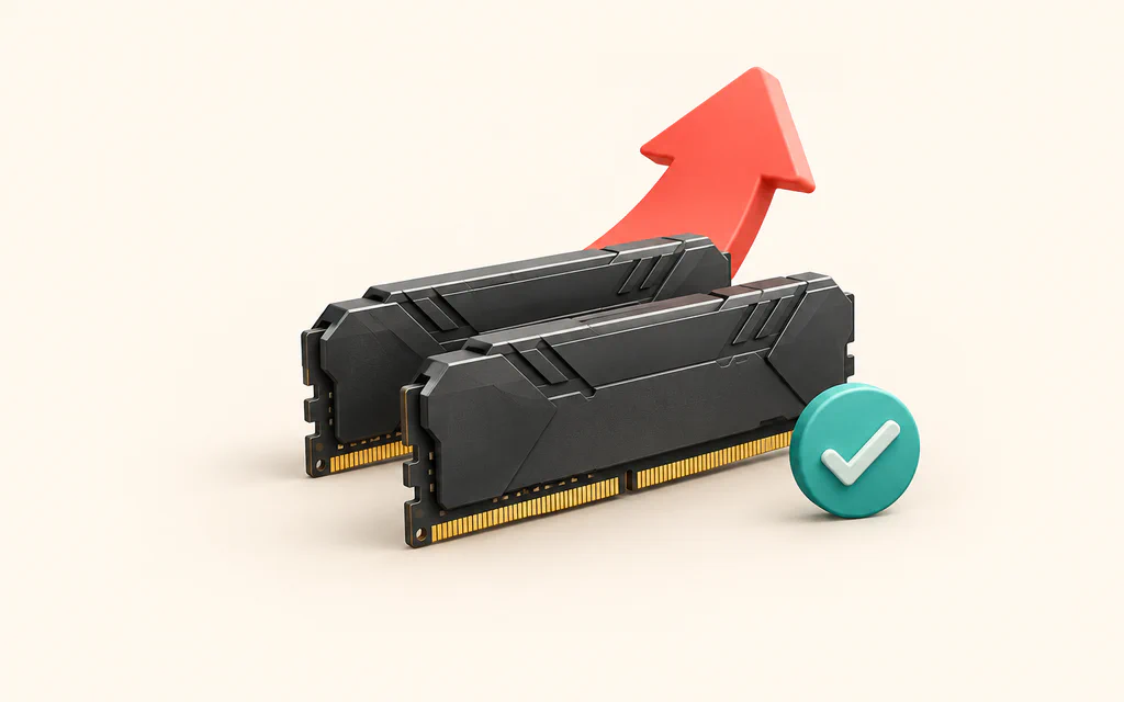 Concept illustration of two generic RAM modules with a speed arrow and a verification check.