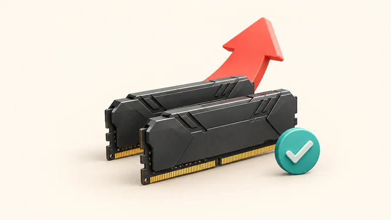 Concept illustration of two generic RAM modules with a speed arrow and a verification check.