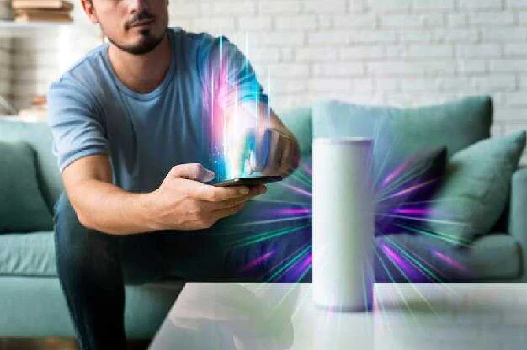 A smartphone being charged, with myth bubbles being busted around it.