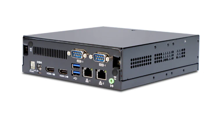 A compact, small form factor (SFF) gaming PC sitting neatly on a desk.