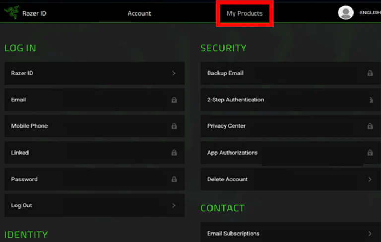 A screenshot of the Razer ID product registration page, showing fields for serial number and product details.