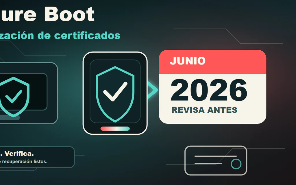 Ruta de arranque de un PC Windows pasando una comprobación de certificado Secure Boot antes de junio de 2026.